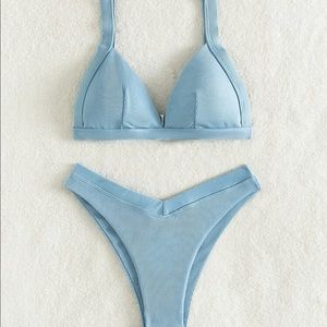 shein rib triangle high cut bikini swimsuit set